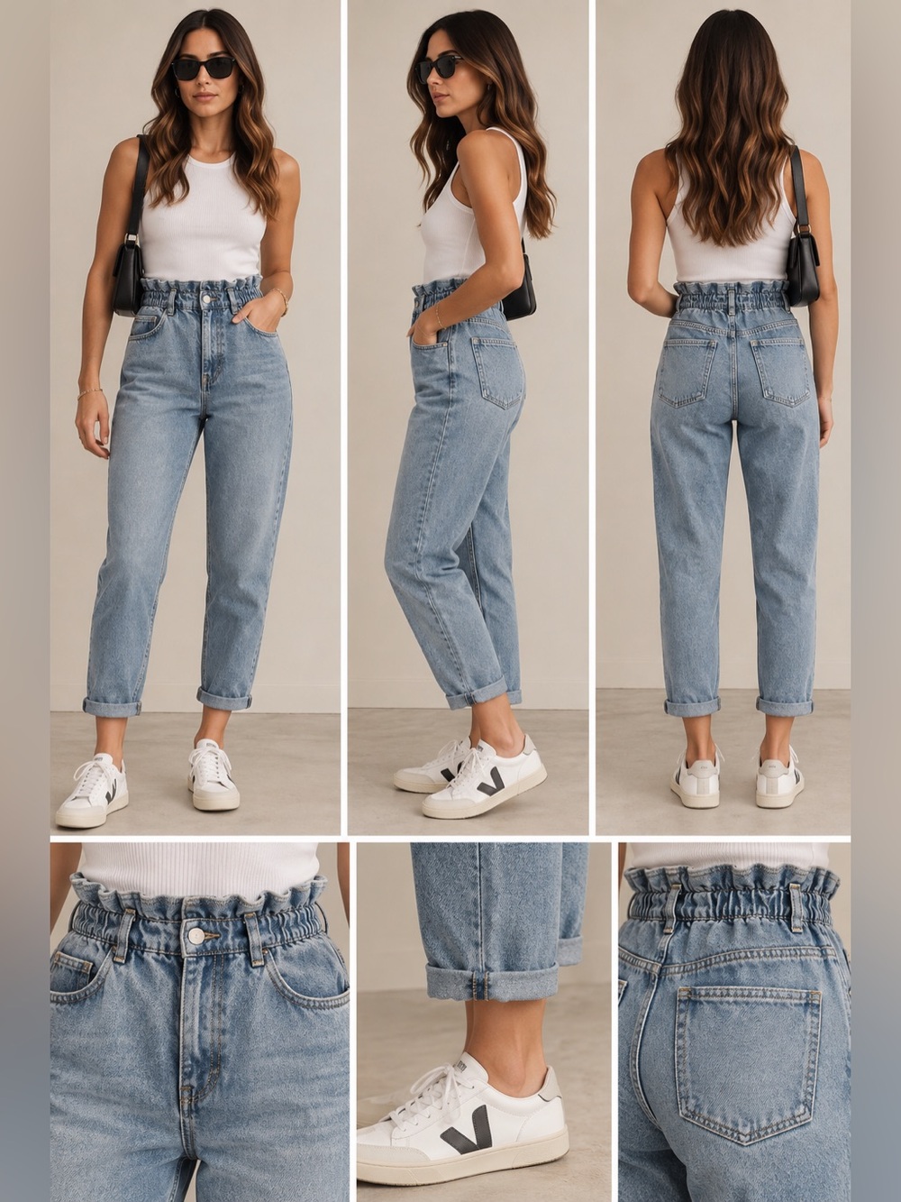 Zara Light Blue Boyfriend Paperbag Waist Jeans